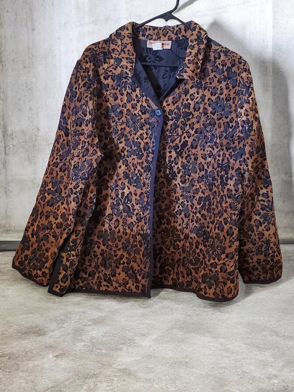 Vintage Brooke Colman Brown and Black Floral Jacquard Women's Jacket In Size 1X